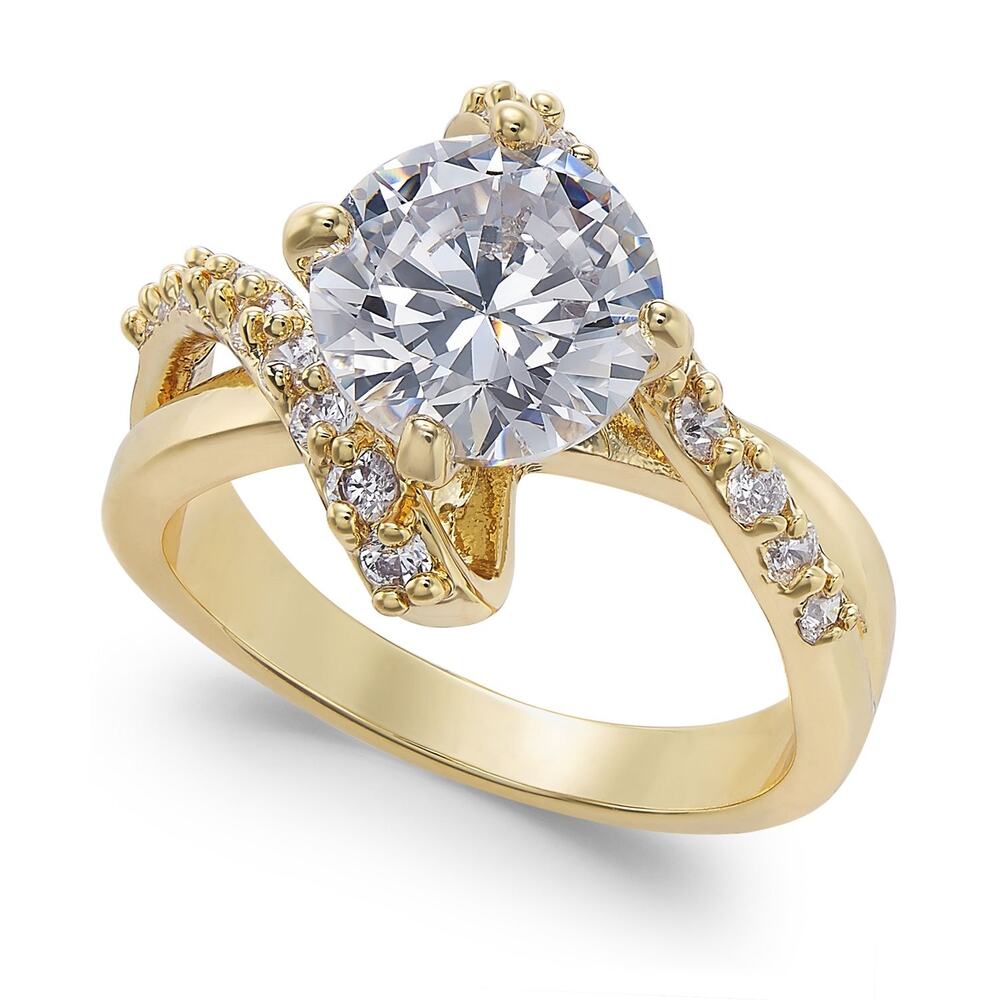 Charter Club Gold Plate Crystal Bypass Ring Size 6